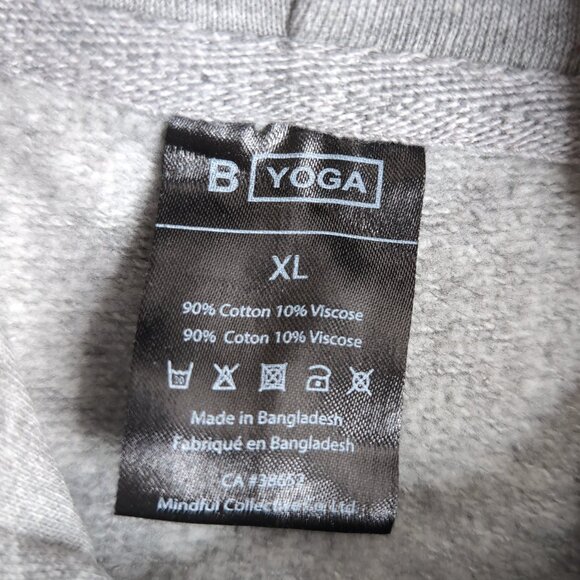 B Yoga Men's Grey Hoodie Pullover w/ Drawstrings and Vinyl Logo, Size XL - Picture 5 of 7